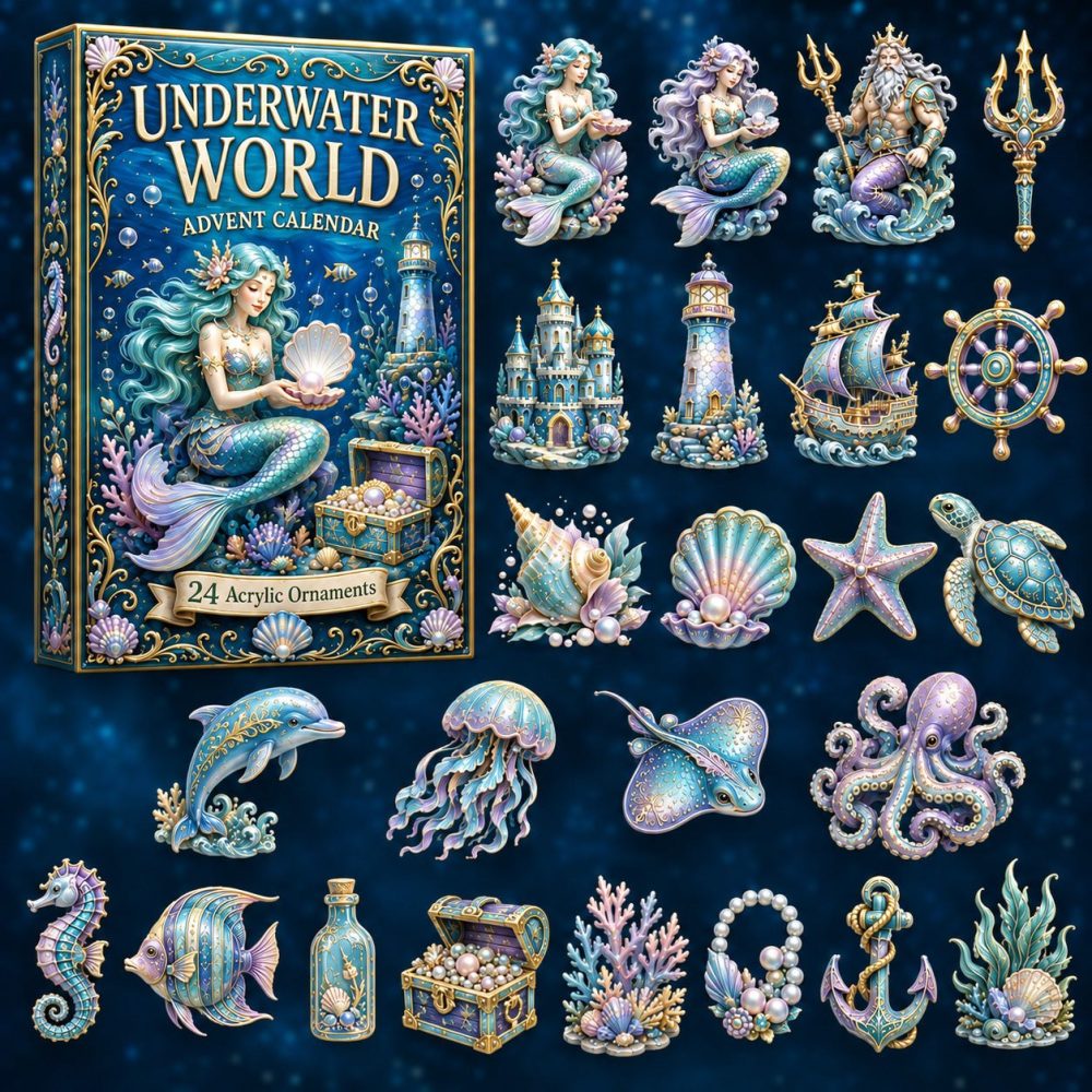 Mystic Underwater World Countdown 2026 - 24-Day Acrylic Charm Ocean Creatures Set For Beach & Nautical Lovers