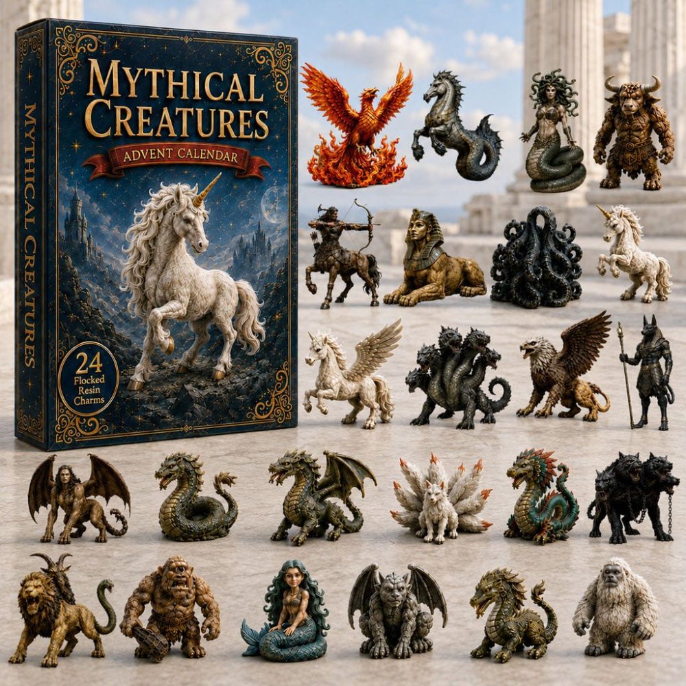 Mythical Creatures Holiday Countdown 2026 - 24 Acrylic Charm Set Featuring Dragons, Unicorns & Fantasy Favorites