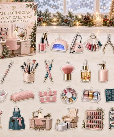 Nail Technician 24-Piece Acrylic Charm Advent Countdown — Salon-Themed Nail Art Gift Calendar For Beauty Pros & Trendy Stocking Stuffers