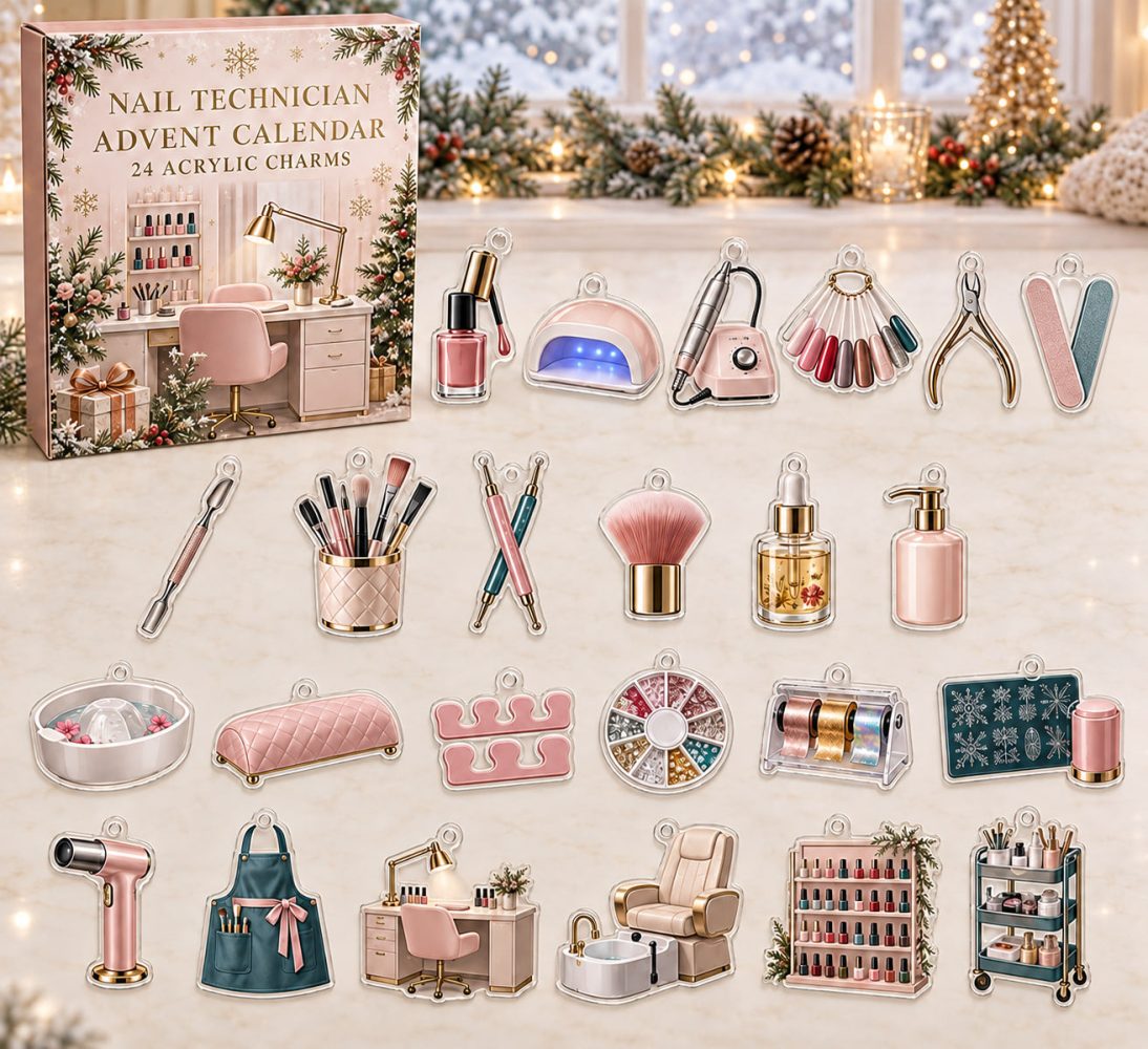 Nail Technician 24-Piece Acrylic Charm Advent Countdown — Salon-Themed Nail Art Gift Calendar For Beauty Pros & Trendy Stocking Stuffers