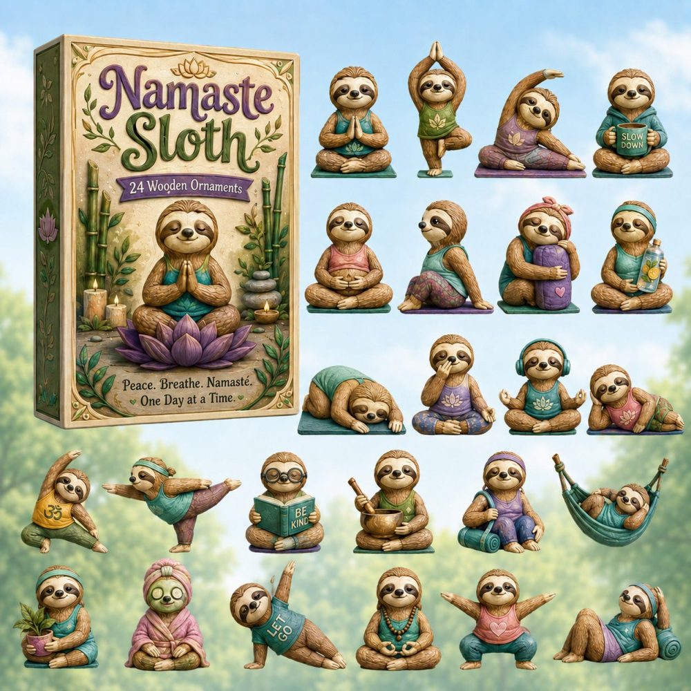 2026 24-Day Namaste Sloth Mindfulness Countdown — Wooden Sloth Charm Advent Calendar, Relaxation & Yoga Lover Holiday Gift With Calm Vibes