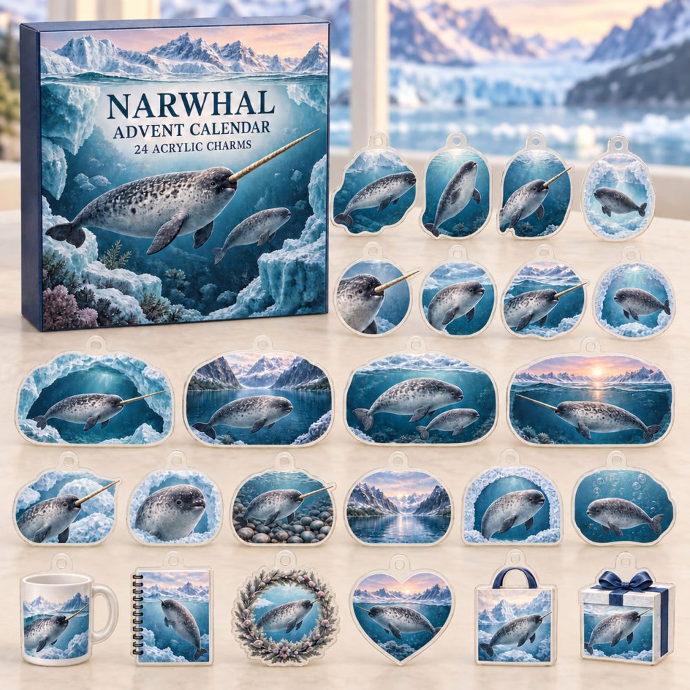 24-Day Narwhal Acrylic Charm Advent Countdown — Premium Ocean-Themed Holiday Calendar Gift Set For Magical Marine Lovers