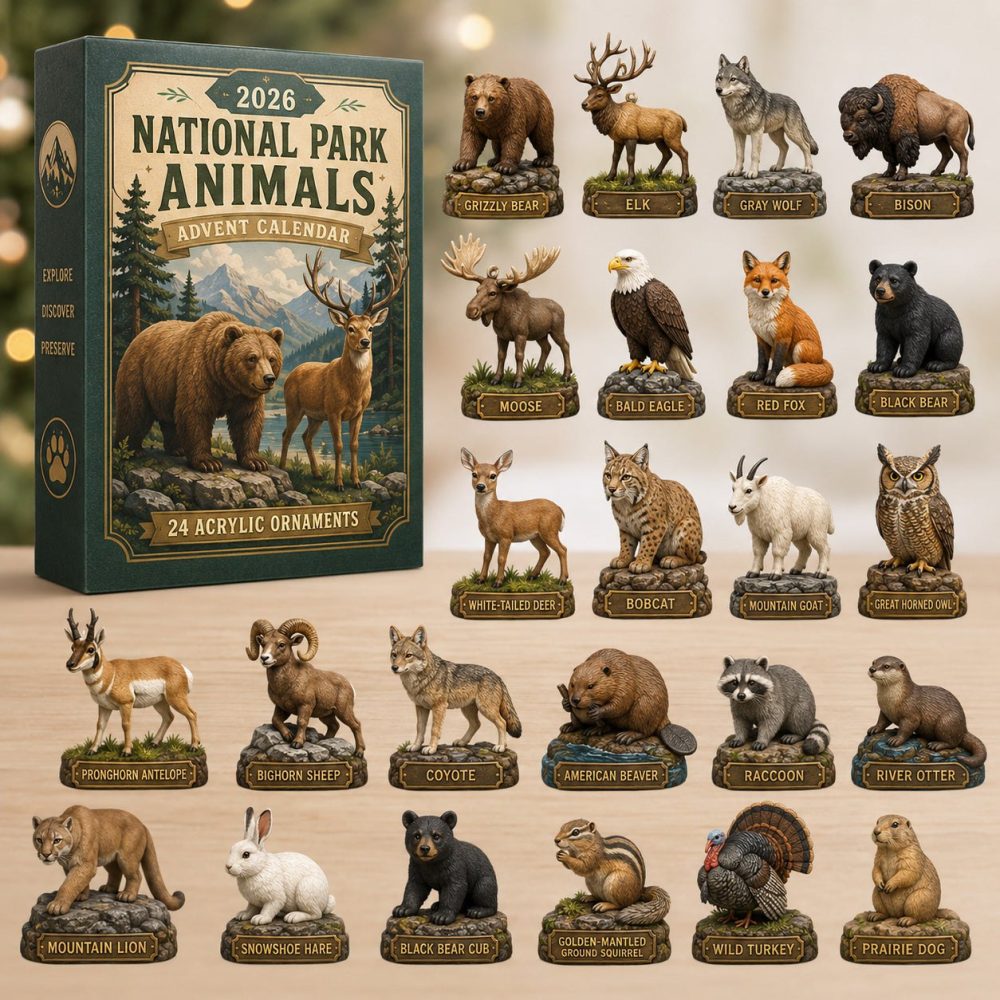 National Park Wildlife Countdown 2026 - 24-Day Acrylic Charm Set Featuring Park Animals And Nature Icons