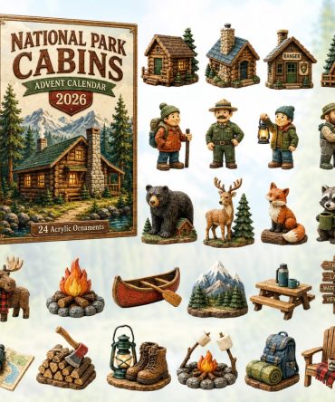 2026 National Parks Cabins Countdown Calendar — 24 Rustic Acrylic Charm Miniatures, Cozy Holiday Gift For Outdoorsy Folks