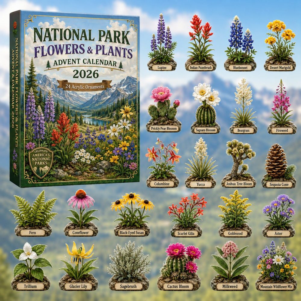 2026 National Parks Flowers & Plants Countdown Set — 24 Acrylic Botanical Charms, Floral Advent Gift For Gardeners