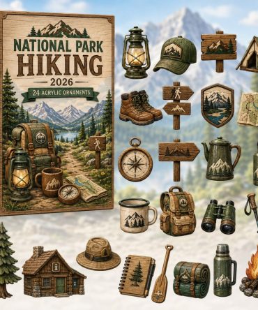 National Park Hiking Pack Countdown 2026 - 24-Day Acrylic Charm Set With Trail Gear Icons For Outdoor Lovers