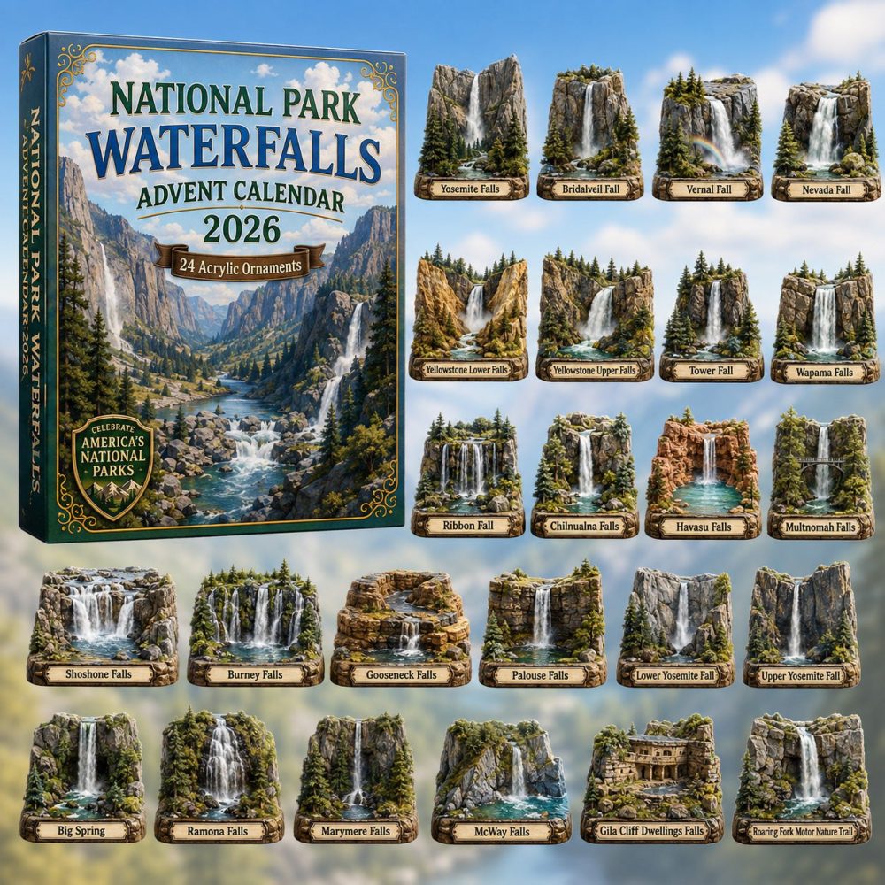 2026 National Parks Waterfalls Countdown Calendar — 24 Acrylic Charm Keepsakes For Nature Lovers & Holiday Gifts