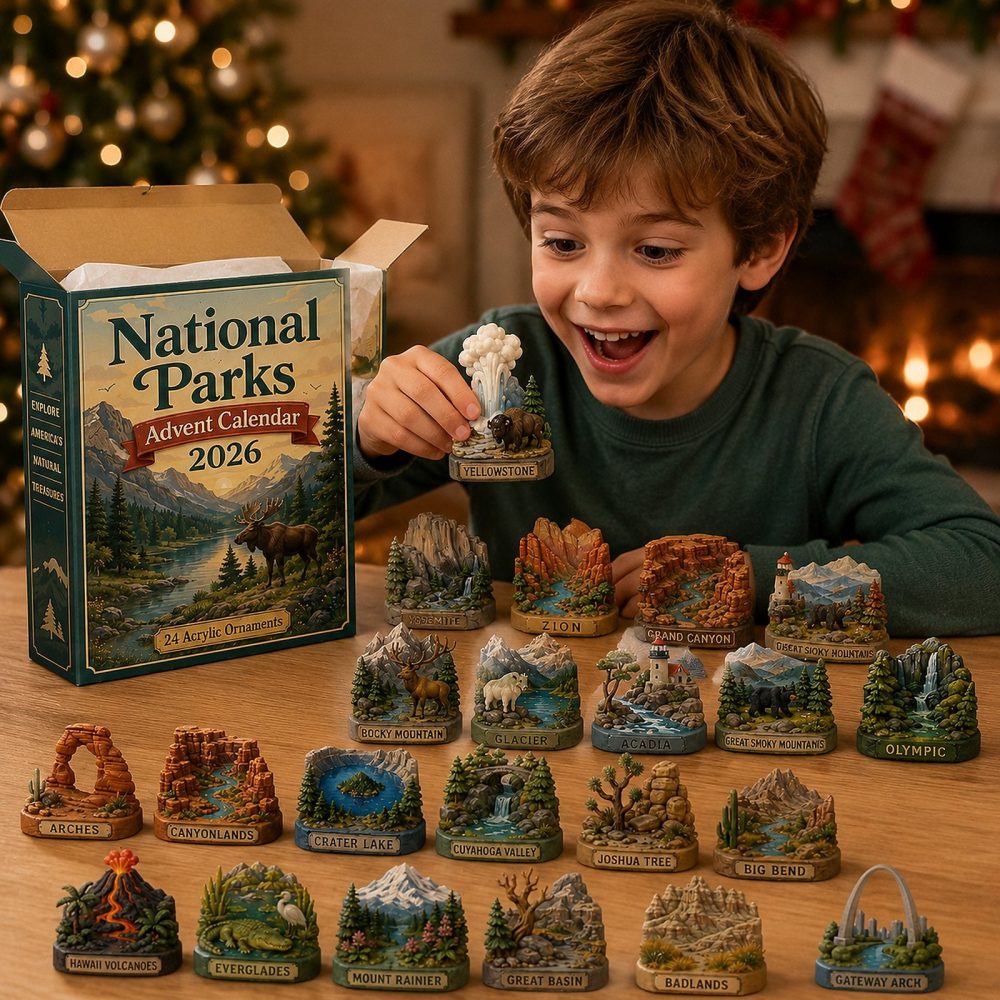 National Parks Discovery 24-Day Advent Calendar With 24 Acrylic Icons — 2026 Educational Countdown For Nature Lovers & Travel Gift Set