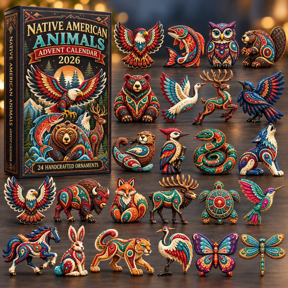 Native American Animals 2026 Educational Advent — 24 Wildlife Acrylic Charms Inspired By Indigenous Animal Art, Respectful Gift For Learning