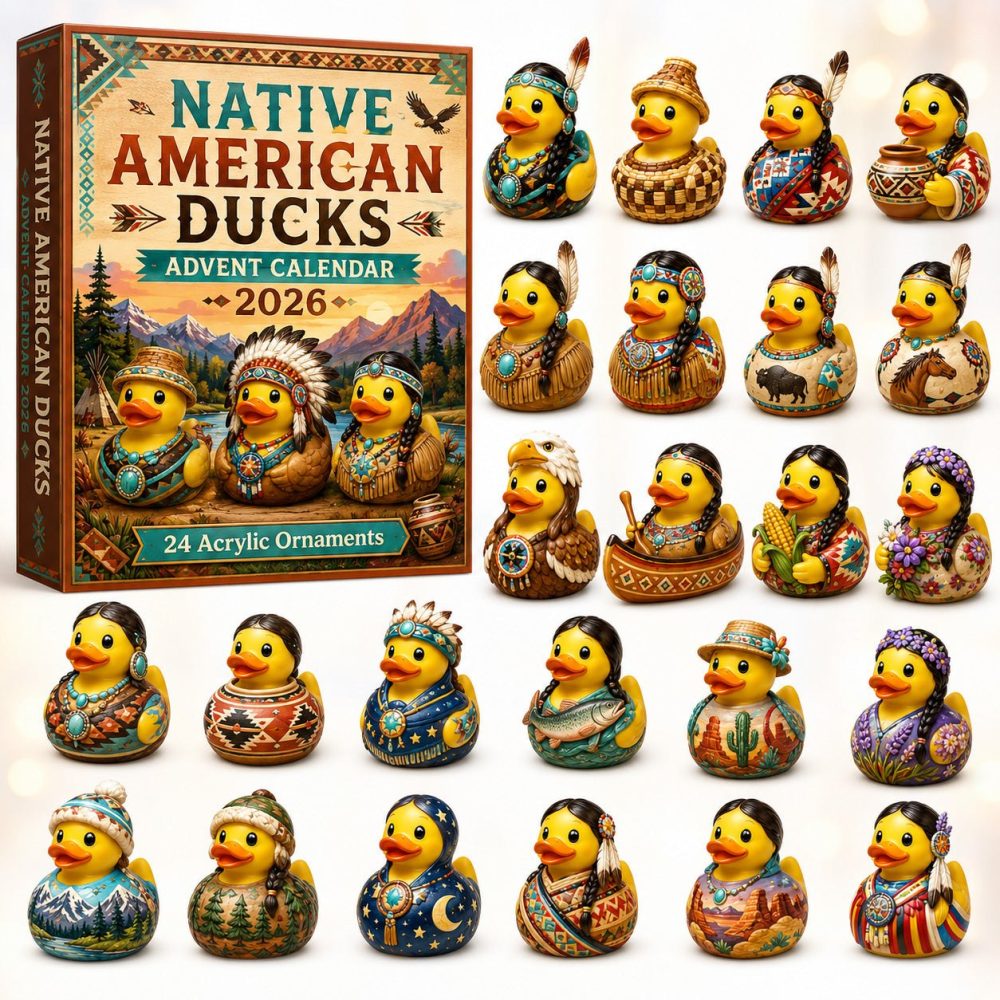 Native American Duck Holiday Countdown 2026 - 24 Acrylic Charms Rubber Duck Collection, Cultural Gift Set