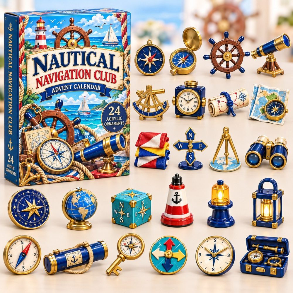 2026 Nautical Navigation Advent Calendar - 24-Day Seafaring Countdown With Acrylic Compass Charms, Gift For Mariners & Kids