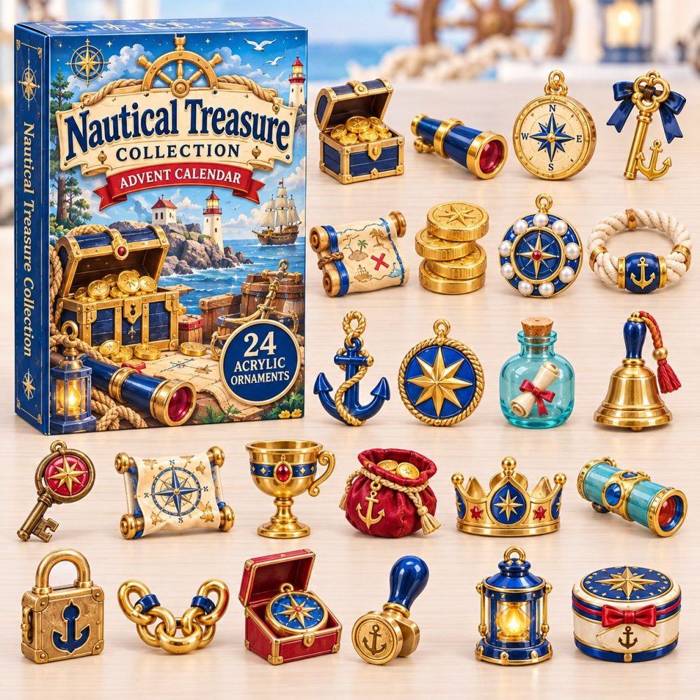 2026 Nautical Treasure Advent Calendar - 24-Day Ocean-Themed Countdown With Acrylic Charms, Pirate & Sea Collectible Gift