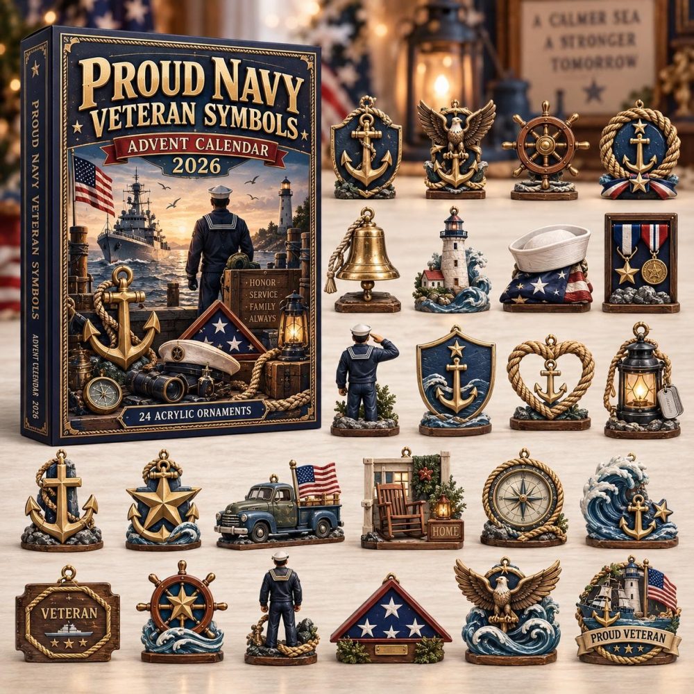 2026 Navy Symbols Advent Calendar - 24-Day Maritime Countdown With Acrylic Emblem Charms, Military Gift For Navy Families