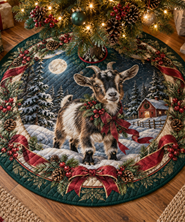 Nigerian Dwarf Goat Holiday Tree Skirt — Quilted Reversible Mat, Plush & Machine-Washable, Cute Goat-Themed Farmhouse Décor