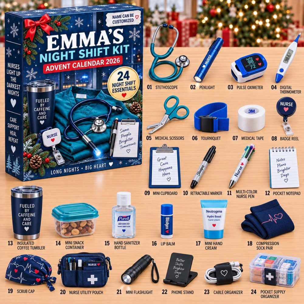 Night Shift Nurse Advent Calendar 2026 — 24-Day Overnight Shift Countdown With Acrylic Medical Charms, Cozy Gifts For Night Nurses