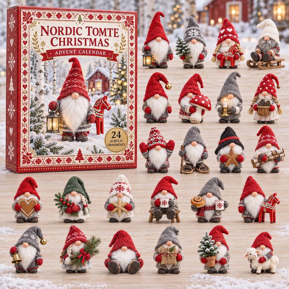 Nordic Tomte 24-Day Acrylic Charm Holiday Countdown — Traditional Scandinavian Tomte Gnome Advent With Cozy Hygge Vibes & Gift-Ready Packaging