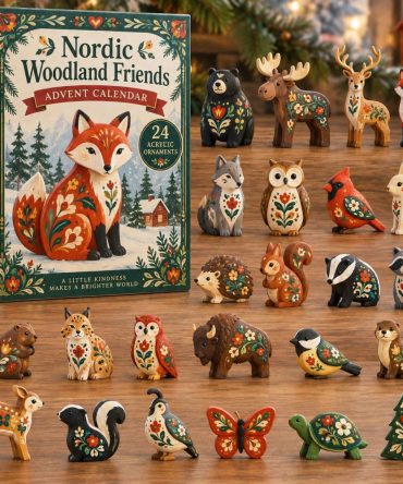 Nordic Woodland Christmas Advent Calendar - 24-Day Holiday Countdown With Acrylic Charms, Scandinavian Rustic Decor