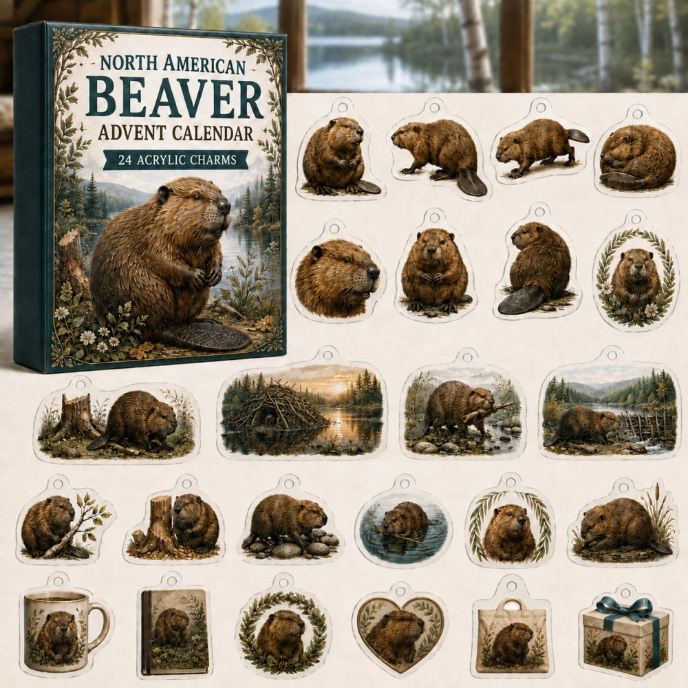 North American Beaver Holiday Countdown — 24 Durable Acrylic Wildlife Charms For Advent, Ornaments & Nature Lover Gifts