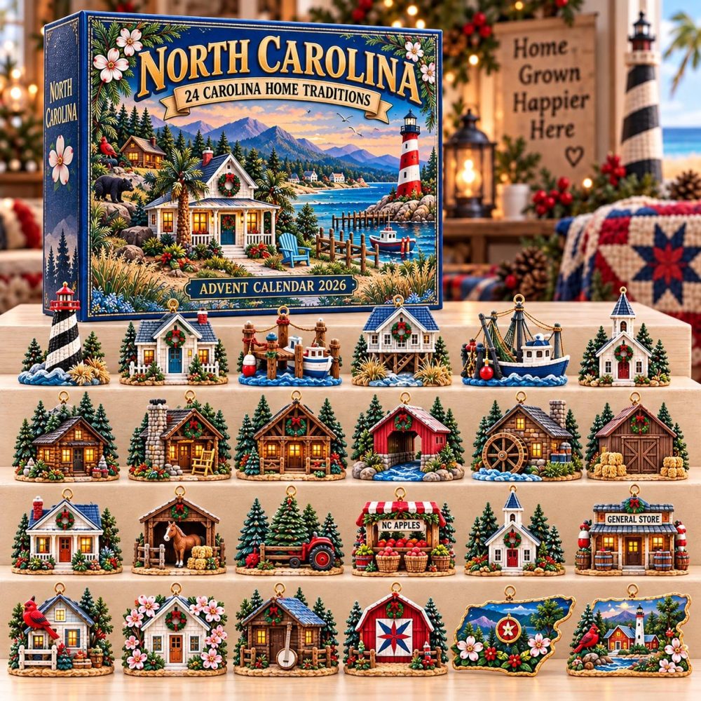 North Carolina Heritage Advent Calendar 2026 — 24-Day Acrylic Charm Countdown, State Pride Ornaments & Souvenir Holiday Gift