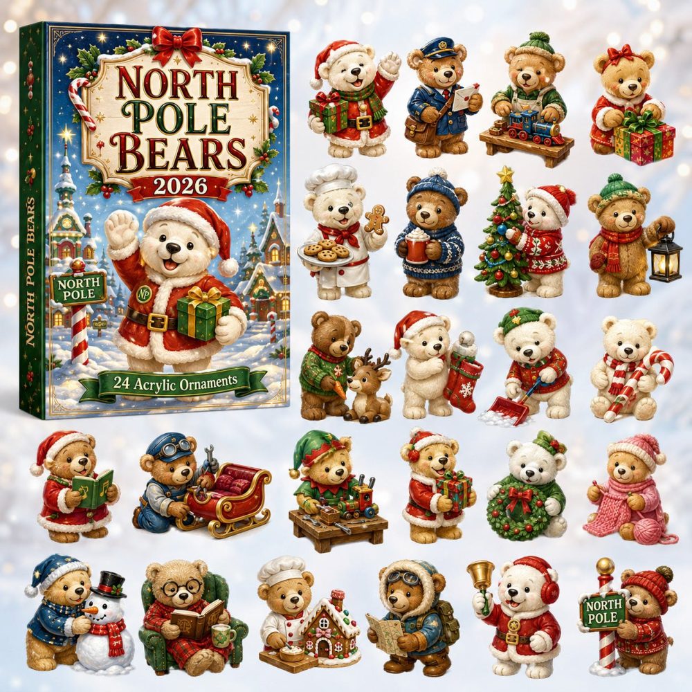 2026 24-Day North Pole Bears Holiday Countdown — Acrylic Bear Charm Advent Calendar, Festive Winter Woodland Gift & Cute Seasonal Decor