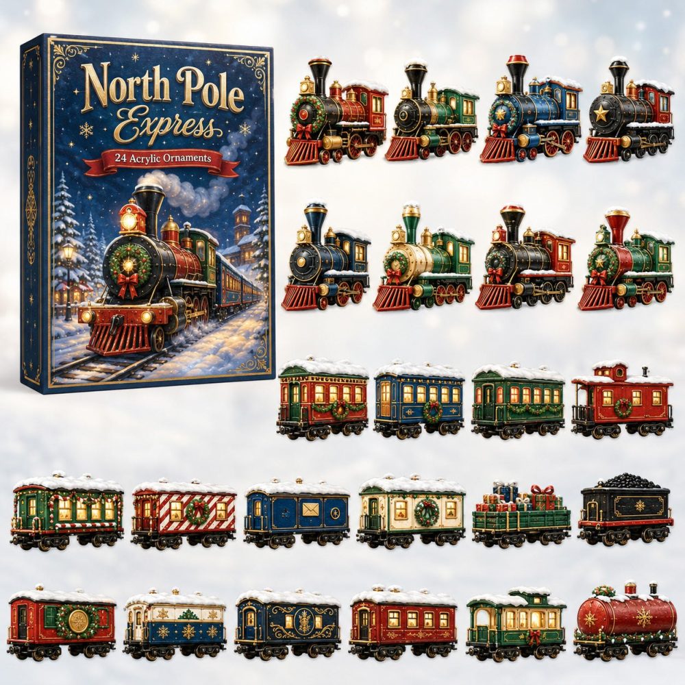 2026 North Pole Express Night Advent Calendar - 24-Day Acrylic Charm Train Countdown, Magical Night Train Holiday Gift For Families