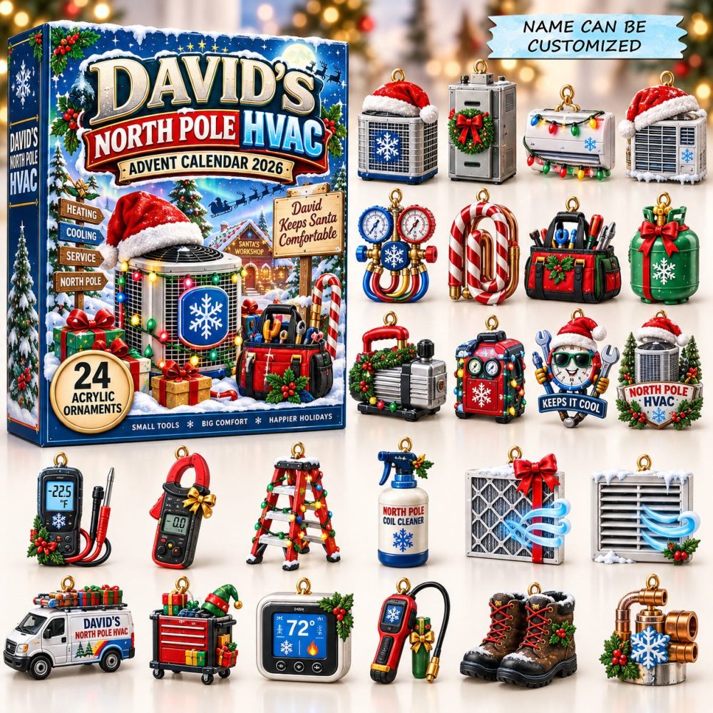 North Pole Hvac Themed Countdown 2026 — 24 Acrylic Charms For Techs, Festive Mechanics Gift & Workshop Décor