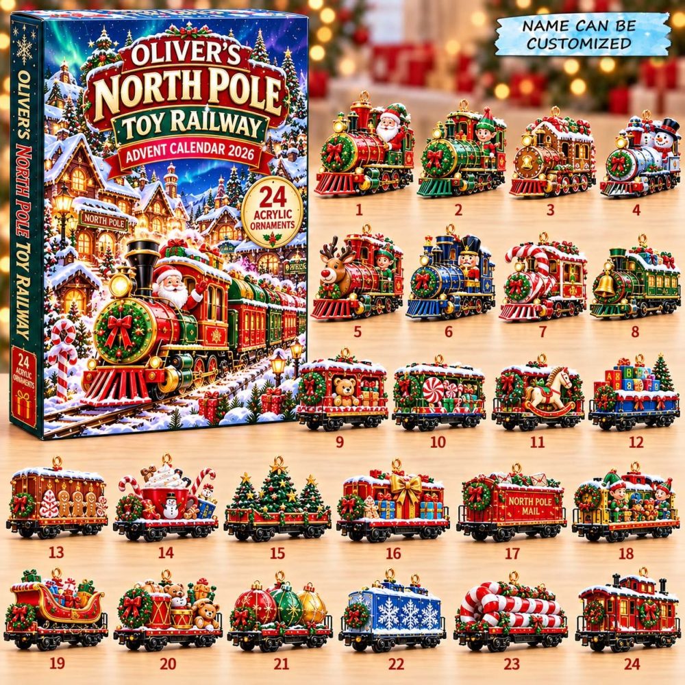 2026 North Pole Toy Railway Advent Calendar — 24-Day Santa Train Countdown With Acrylic Charms, Festive Kids Gift