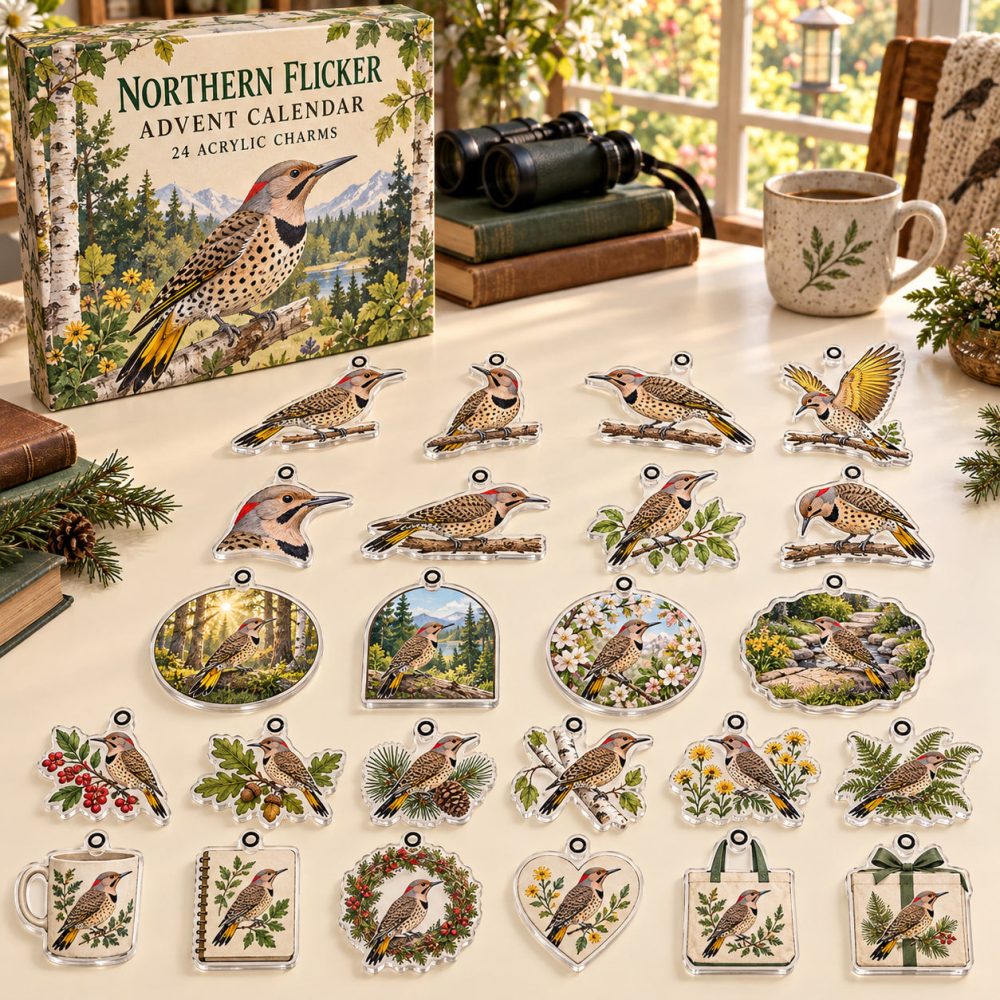 Northern Flicker 24-Day Charm Advent Calendar 2026 — Acrylic Bird Charms For Collectors, Nature Lover Holiday Gift