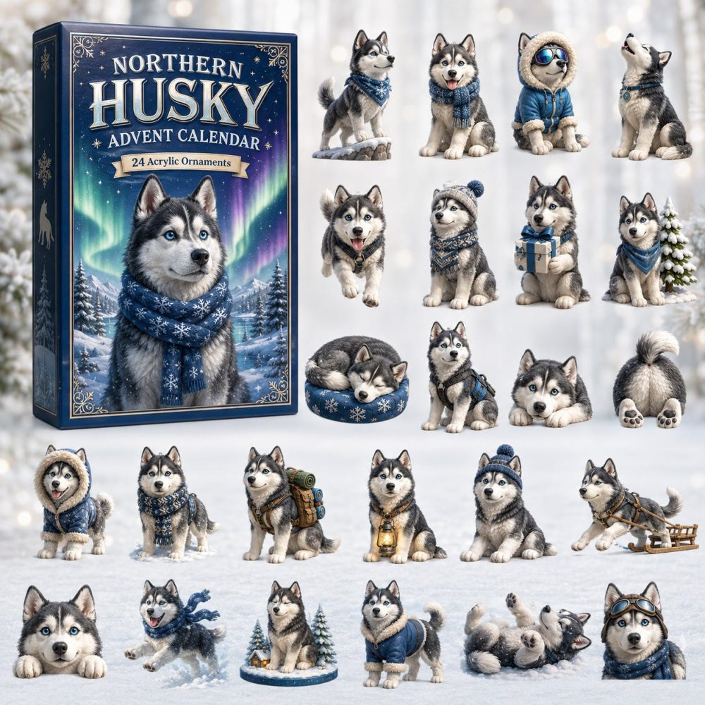 2026 Northern Husky Advent Calendar - 24-Day Arctic Acrylic Charm Countdown, Cute Husky Dog Holiday Gift For Pet Lovers & Kids