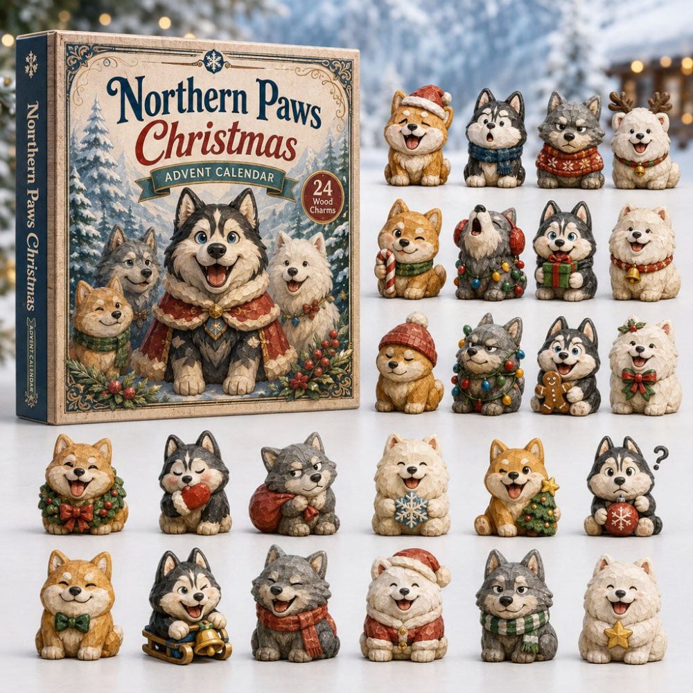 Limited Edition 2026 Holiday Advent Calendar — 24-Day Wooden Charm Countdown Featuring Northern Paws Christmas Art