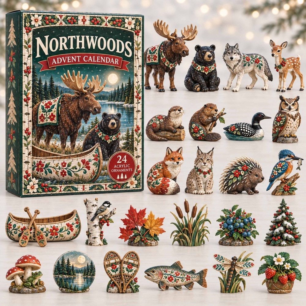 Northwoods Cabin Advent Calendar - 24-Day Christmas Countdown With Acrylic Charms, Rustic Lodge Holiday Decor & Gift