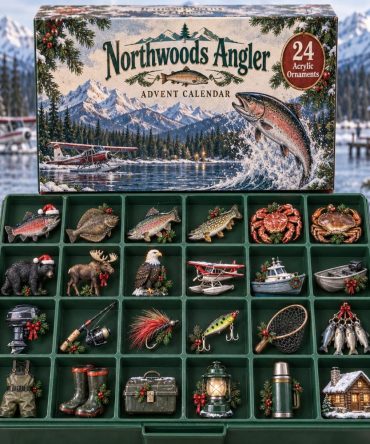 Northwoods Angler Holiday Countdown - 24-Day Advent Calendar With 24 Acrylic Fishing Charms, Cabin Christmas Gift For Anglers