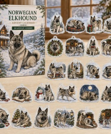 Norwegian Elkhound Holiday Countdown Calendar - 24 Acrylic Charms, Rustic Gift For Nordic Hound Lovers
