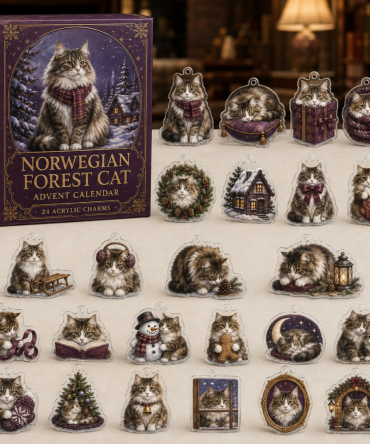 Norwegian Forest Cat Advent Set: 24-Day Acrylic Charm Countdown - Cozy Cat Lover Gift, Premium Holiday Keepsakes