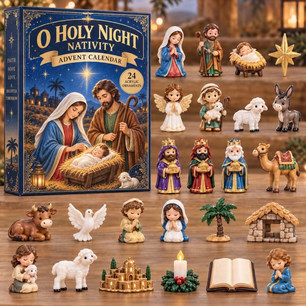 O Holy Night Religious Advent Calendar - 24-Day Christmas Countdown With Acrylic Charms, Inspiring Nativity Keepsake