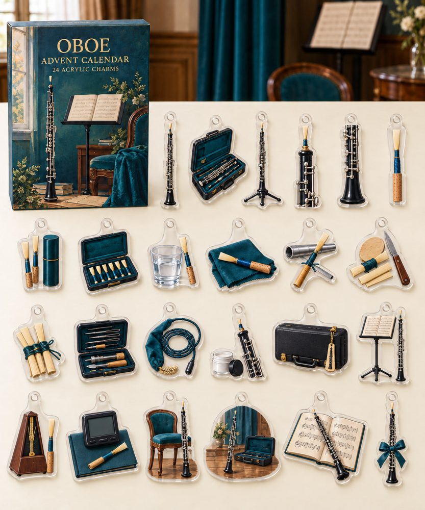 Oboist 24-Day Charm Countdown - Acrylic Woodwind Mini Charms Gift Set With Oboe & Reed Icons, Stylish Holiday Present For Musicians