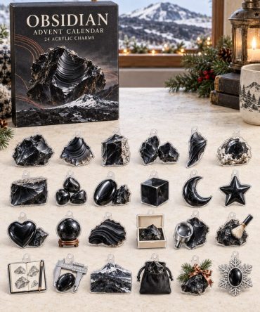 Obsidian 24-Day Gemstone Countdown - Dark Crystal Acrylic Charm Collection With 24 Pieces For Mystical Holiday Gifts & Collector Displays