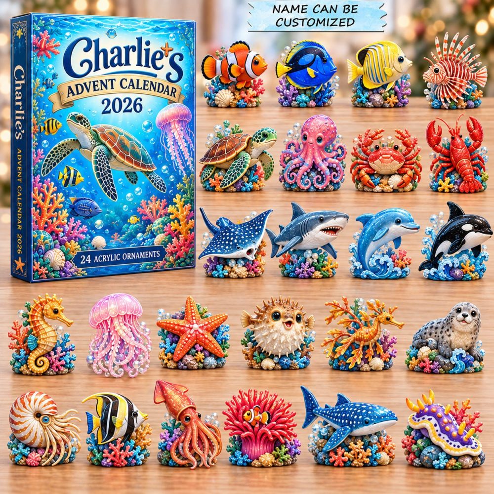 Ocean Creature Advent Calendar 2026 - 24-Day Acrylic Charm Countdown Featuring Sea Animals, Kids Holiday Gift Set