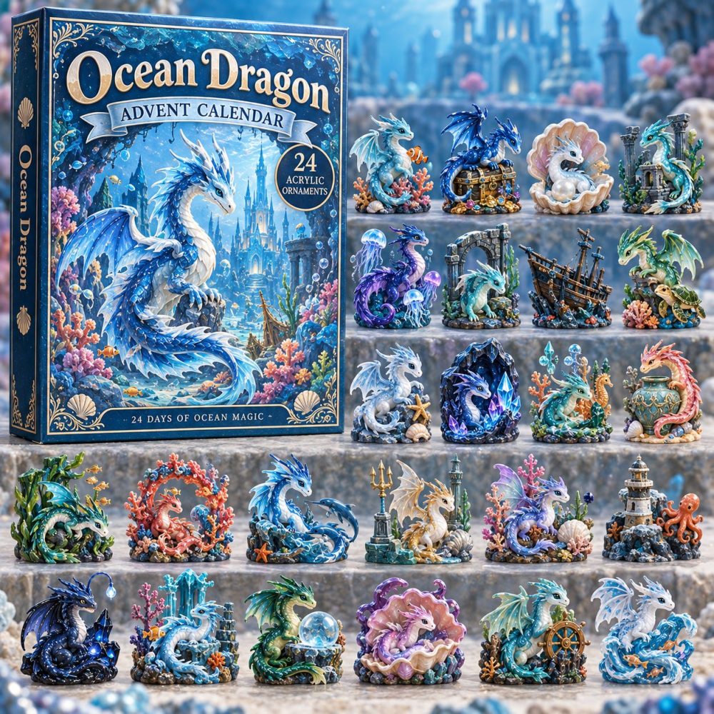 Ocean Dragon Fantasy Advent Calendar - 24-Day Holiday Countdown With Acrylic Charms, Unique Nautical Christmas Gift