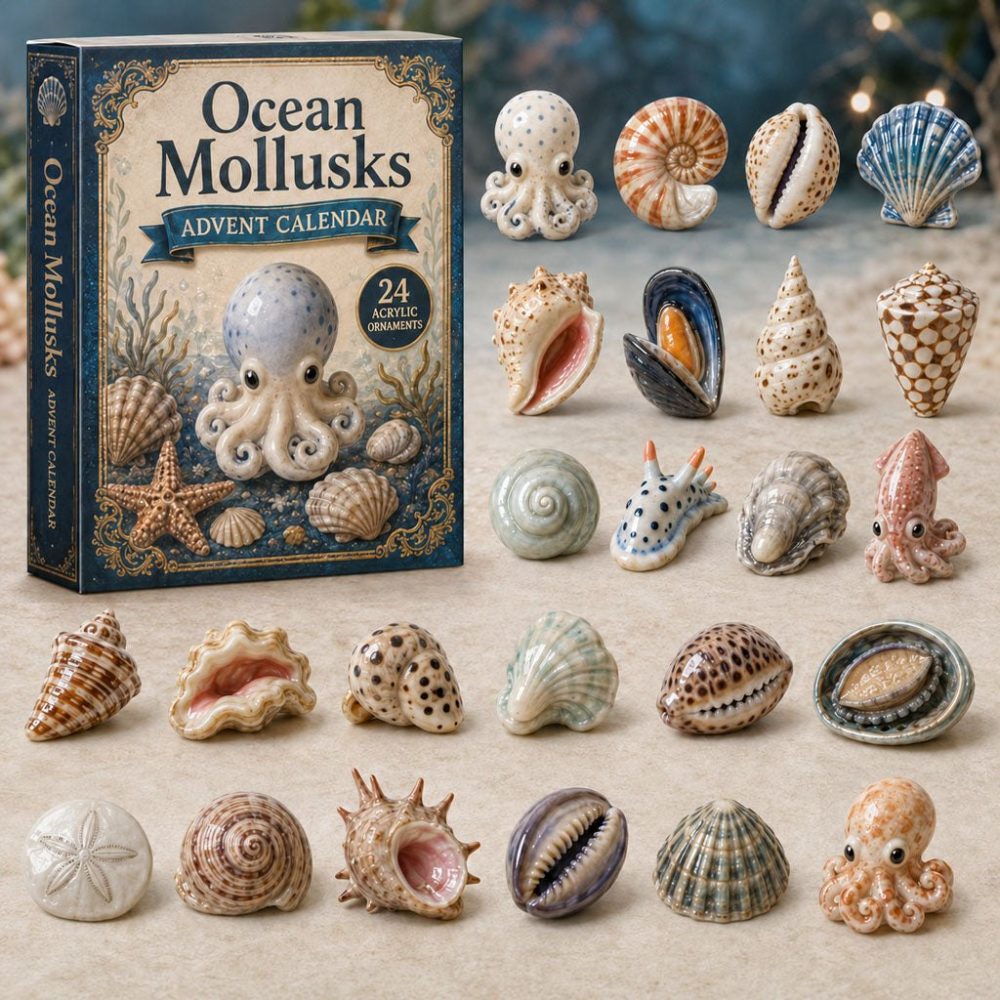 Ocean Mollusks & Shells 2026 Countdown - 24-Day Acrylic Charm Calendar, Seashell Collectible Charms & Beach Gifts