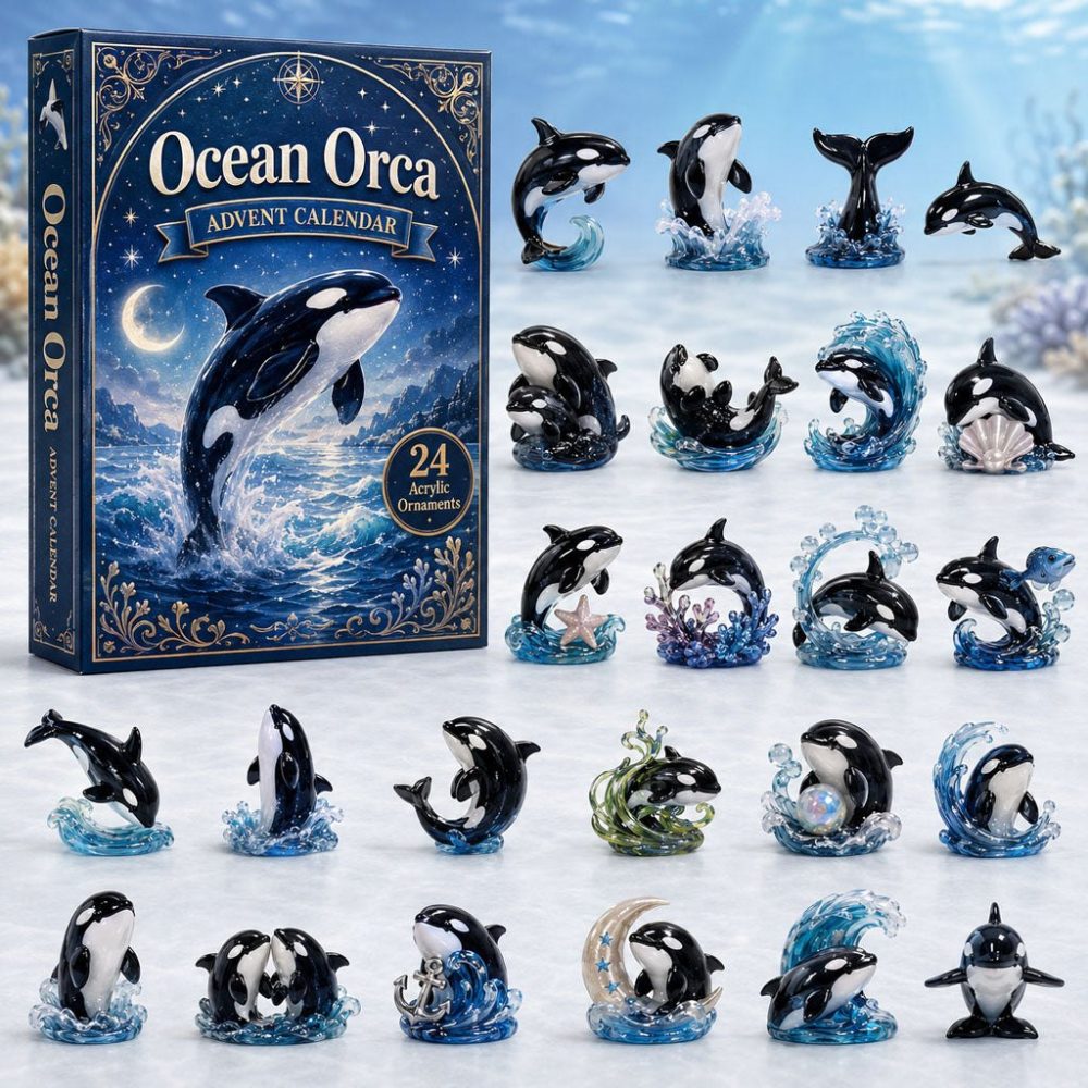 Ocean Orca Advent Calendar 2026 — 24 Marine Acrylic Charms, Coastal Whale Collector Holiday Gift