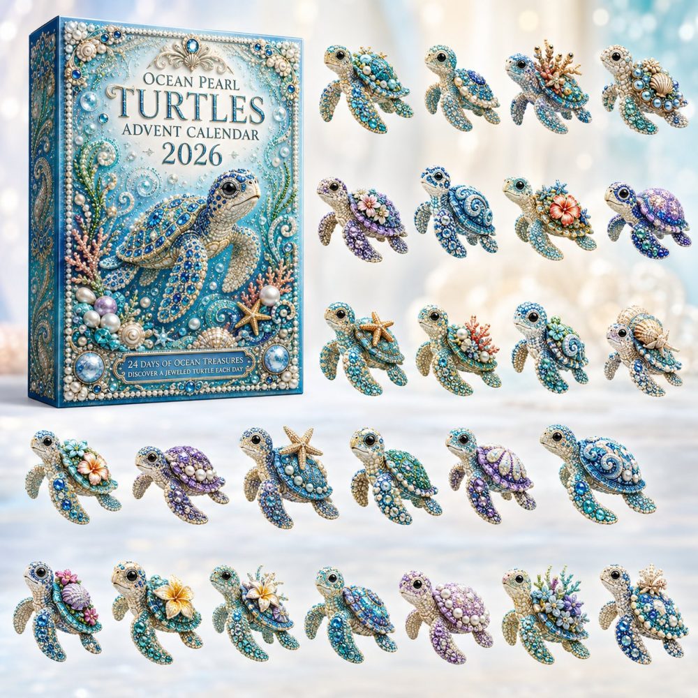 Ocean Pearl Turtles Advent Calendar 2026 — 24 Pearl-Accented Turtle Acrylic Charms, Beachy Holiday Countdown & Gift