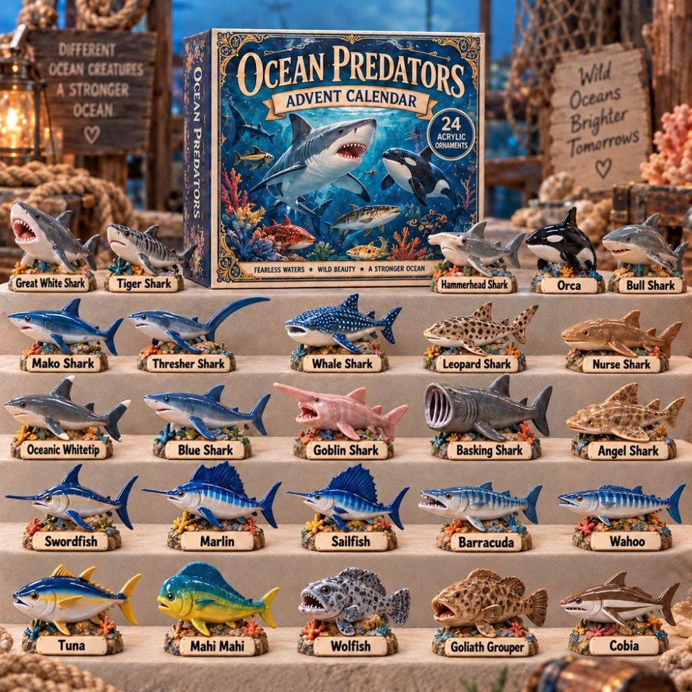 Ocean Predators Advent Calendar 2026 — 24-Day Shark & Predator Marine Acrylic Charm Set For Sea Enthusiasts And Educational Gifts