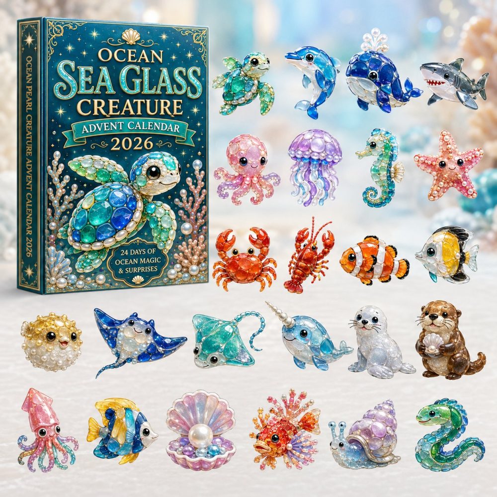 Sea Glass Ocean Creatures Advent Calendar 2026 — 24 Marine Acrylic Charms, Nautical Holiday Countdown & Beachy Gift