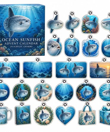 Ocean Sunfish 24-Day Acrylic Charm Countdown — Unique Mola Mola Advent Set With 24 Mini Charms, Quirky Gift For Marine Lovers