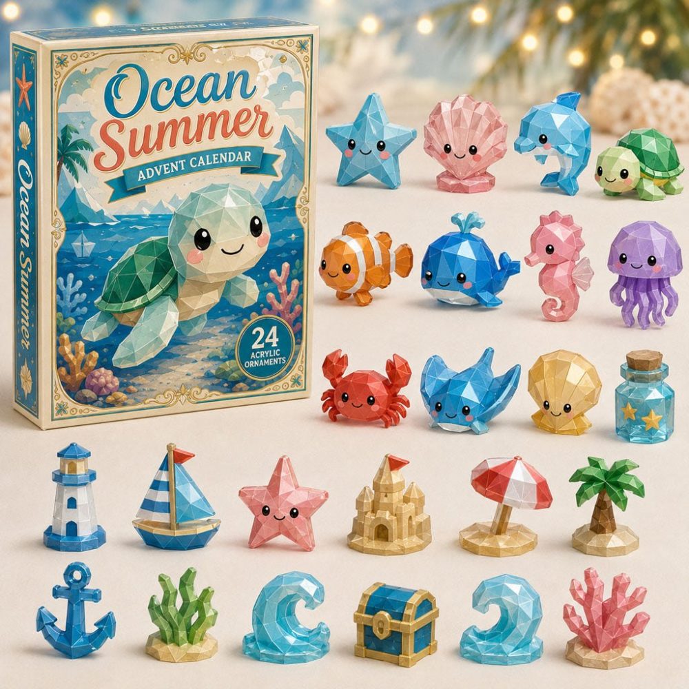 2026 Ocean Tropical Countdown Calendar — 24 Bright Acrylic Charms, Tropical Sea Theme Gift For Kids & Beach Fans