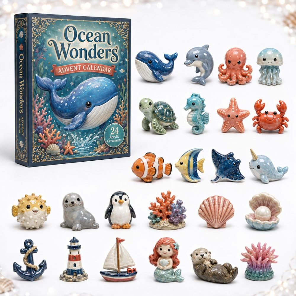 2026 Ocean Wonders Countdown Calendar — 24 Marine Acrylic Charms, Sea Creature Gift For Kids, Beach Lovers & Collectors