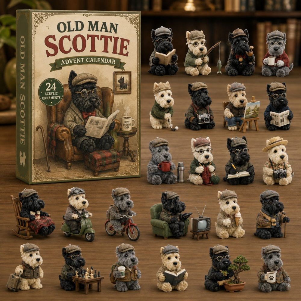 2026 Old Man Scottie 24-Day Advent Calendar — Nostalgic Scottish Terrier Acrylic Charms, Heartwarming Holiday Countdown Gift
