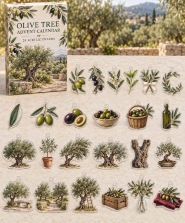 Olive Tree Charm Advent Surprise — 24 Mini Acrylic Botanical Charms, Elegant Holiday Countdown Gift For Gardeners