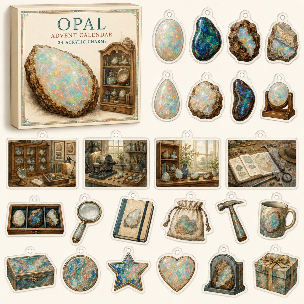 Opal 24-Day Charm Countdown — 24 Acrylic Opal-Style Iridescent Charms In Advent Box For Jewelry, Crafts & Gifts